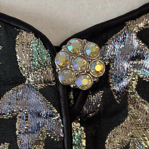 Vintage Patra Jacket 14 Lame' Floral Metallic Black Cocktail Evening Glam - Picture 3 of 12